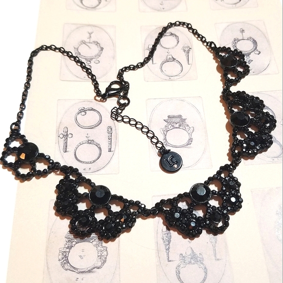 Vintage Jewelry - VTG Liz Claiborne Black Rhinestone Necklace